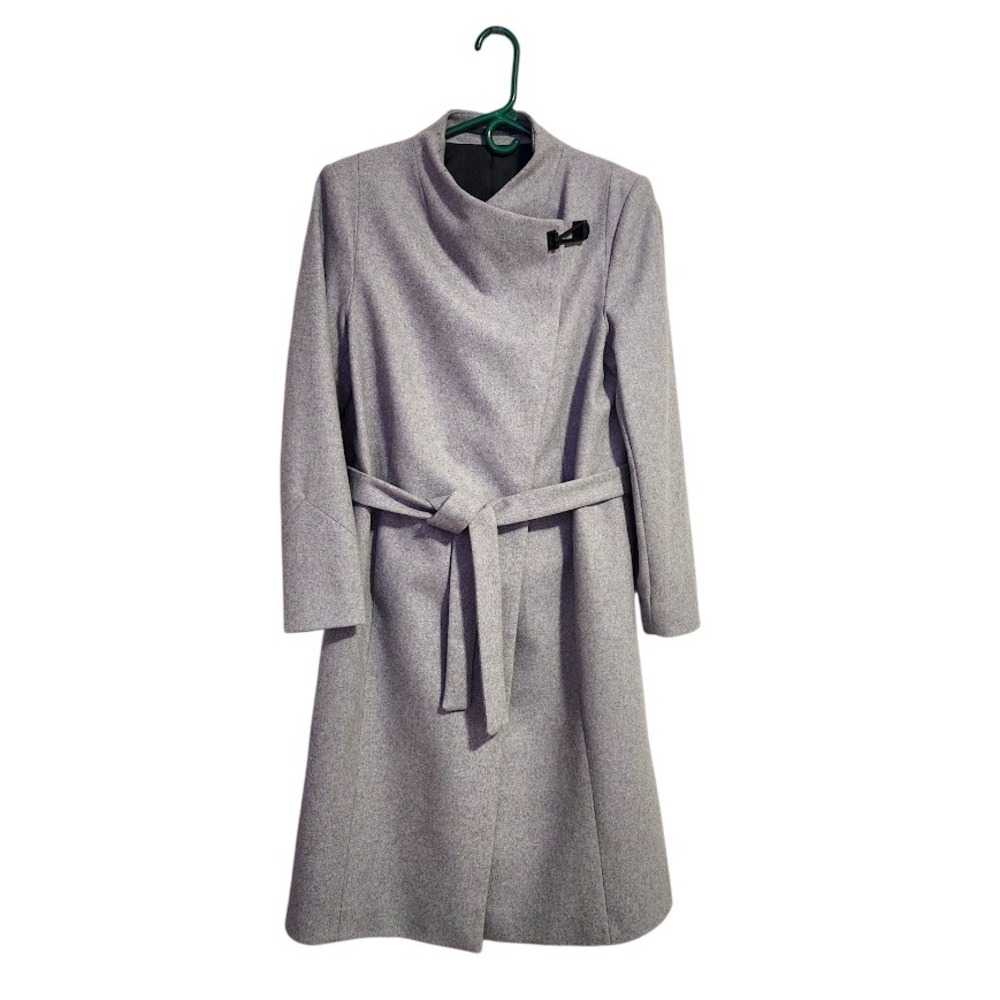 ALLSAINTS Riley‎ Grey Wool Belted Wrap Coat Minimalist Chic Capsule Wardrobe 8
